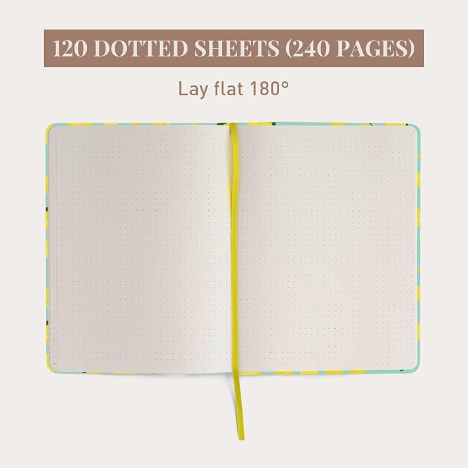Rileys & Co Dotted Journal Notebook, Dot Grid Hardcover Notebook, Thick Paper Journal, Motivational Journal, 8x6 inches, For Notes - (Lemon) notebook