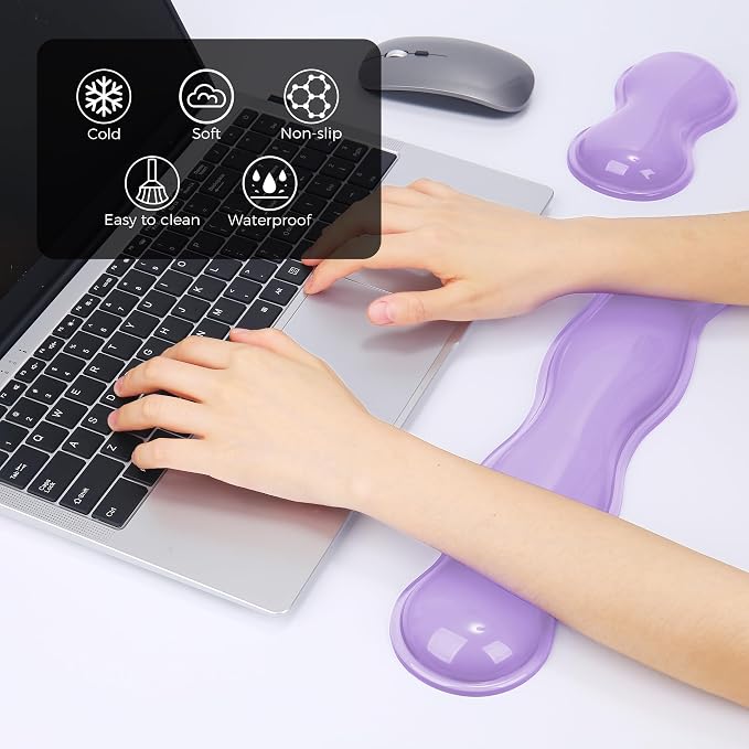 Gel Wrist Rest for Keyboard and Mouse, Wrist Rest for Keyboard, Mouse Wrist Support, Pain Relief, Cool Touch, Non-Skid, Mouse Wrist pad