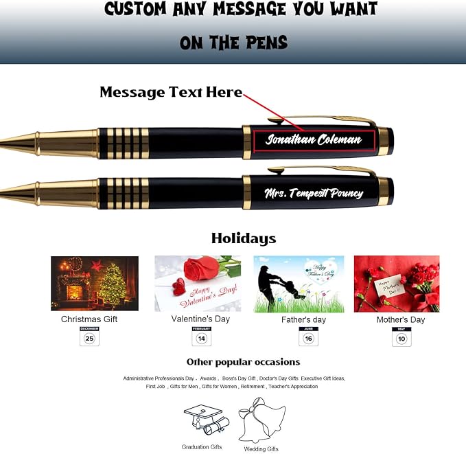 Yastar Personalized Luxury roller Pen with with Custom Keychain, Nice Gift Pens set Engrave with your Message Names Company Names Phone Number on pen - Souvenir Gift for Friends Business Employee