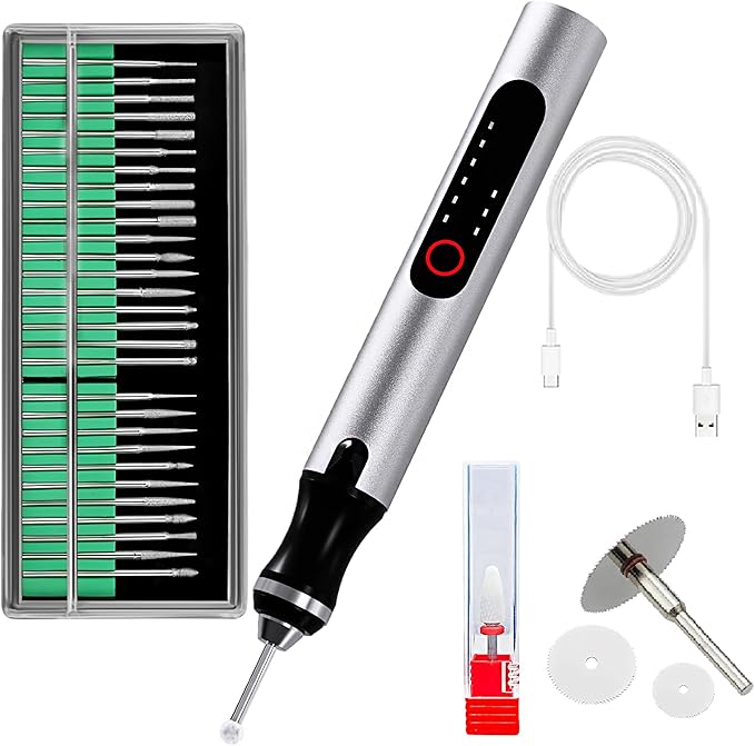 Wireless Engraving Pen Kit - Precision Tool for Artists & DIY | Engrave Jade, Wood, Metal, Polish Phone Chips | Smooth & Powerful with,engraver wood carving tool engraving machine！ (Silver + Black)