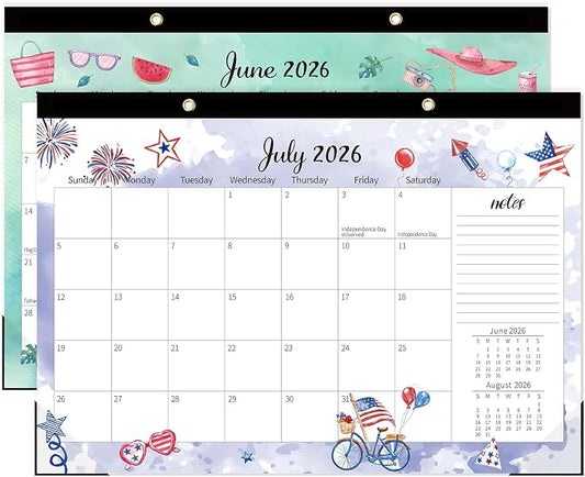 GuassLee Monthly Desk Calendar 2026-2027 - 19 Months 17" x 11.5" Calendar from Jun. 2026 to Dec. 2027, Monthly Planner with Watercolor Design Corner Protectors for Office School Home Organizing