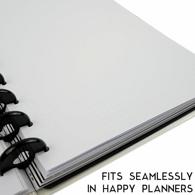 Discbound Dotted Grid Paper, 120 GSM Refill, 200 Sheets (400 Pages), 9 Disc Pre-Punched Happy Planner Inserts, Loose Leaf, White, 7 inch x 9.25 Inch
