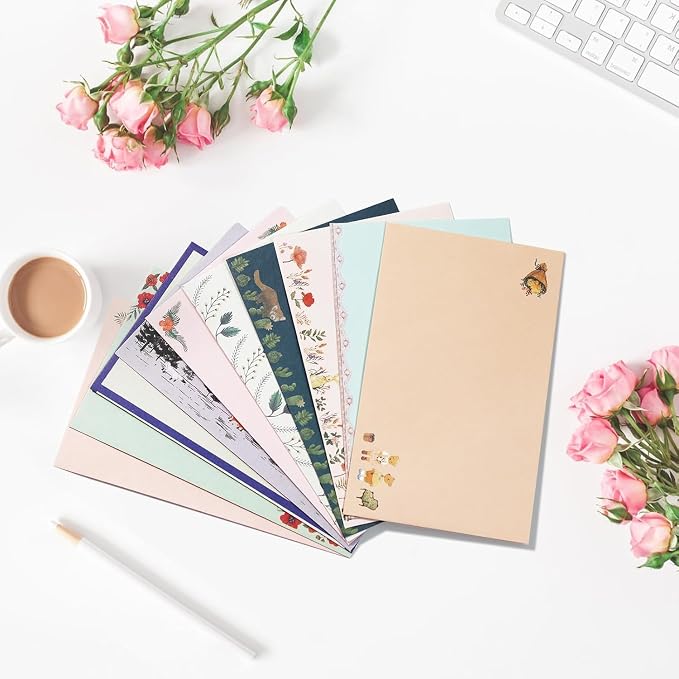 91 Pcs Stationery Paper Envelopes Set Includes 60 Lined Writing Stationery Paper & 30 Envelopes with 48 Round Dot Stickers, Cute Floral Letter Writing and Stationery Paper Envelopes (10 Style)