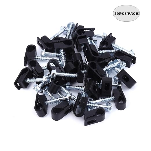Cable Clips with Screws Fastener 1/4 Inch (6 mm) - All Weather Wire Clips for Coaxial, Ethernet,Electrical Cables,Brick/Stucco Siding Clips, UV-Resistant for Outdoor Wall Mount, 30 Pack,Black