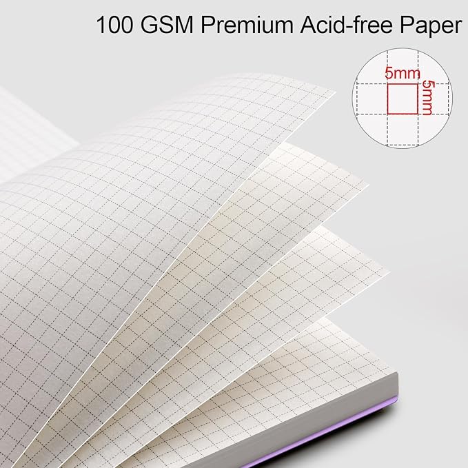 AHGXG Graph Paper Notebook - Spiral Notebook 8.5" x 11", A4 Large Graph Notebook, 100 gsm Thick Grid Paper, Waterproof Plastic Cover Journals for School Writing Engineering Math, Purple