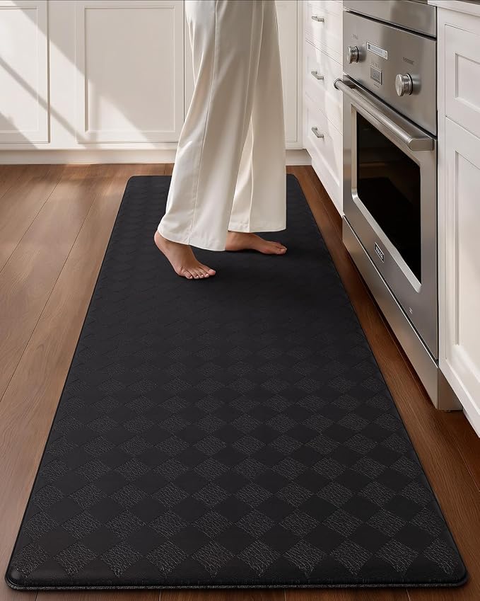 Color&Geometry Checkered Kitchen Floor Mat 24x71 Anti Fatigue Wide, Black | Waterproof & Oil Proof, Easy Clean PVC Large Kitchen Rug For Busy Family, 0.4in Thick Cushion For Long Standing, Non Slip