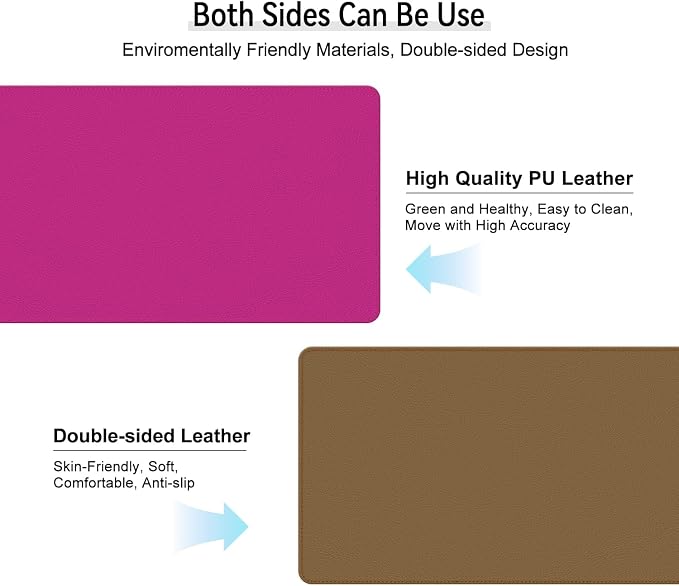 Dual Sided Leather Desk Mat - Waterproof Desk Pad - Ideal for Large Mouse Pad and Desk Mats on Top of Desks (Rose, 25"*13")