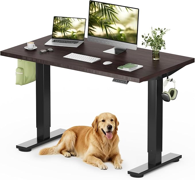 FLEXISPOT Solid Bamboo Standing Desk, 48" x 24" Real Bamboo Desktop with Natural Grain, Durable & Sustainable Workstation for Home Office and Multi-Monitor Setups (Walnut, Black Frame)