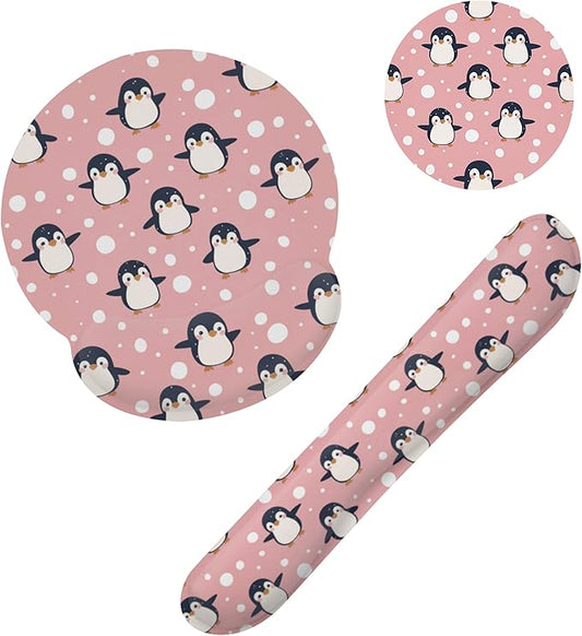 Cute Penguin Keyboard Wrist Rest Pad Mouse Pad Set,Ergonomic Mousepad Wrist Support Memory Foam Desk Pad for Gaming Office,Non-Slip Rubber Base Easy Typing for Home Office Computers