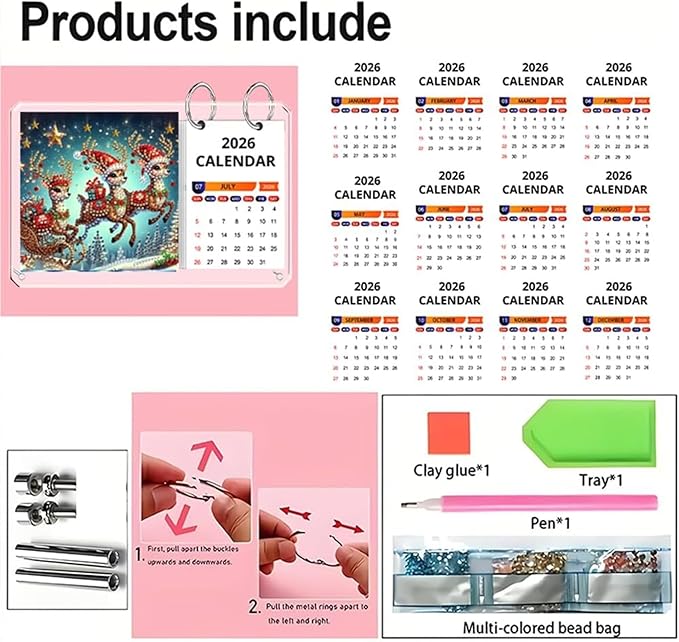 Calendar Desk Calendar Creative Design Acrylic Diamond Art Painting Monthly Flip Tabletop Calendars Office Cubicle Decor(Deer)