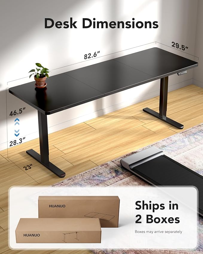 HUANUO Electric Standing Desk, 83 x 30 inch Large Height Adjustable Table, Powerful Brushless Motor, 4 Memory Preset, Sit Stand Up Desk, Home Office Computer Table with Thick T-Shaped Frame