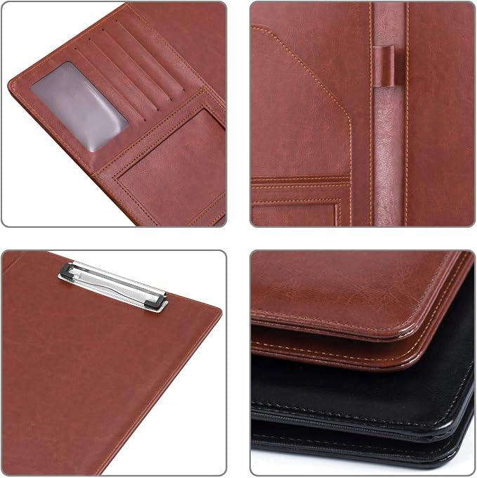 Leather Business/Resume Portfolio Organizer with Legal Pad Folder Clipboard, Interview Folder for Men/Women, Brown