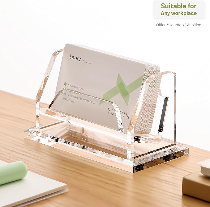 YUXUN Business Card Holder for Desk, Acrylic Business Card Display Stand with 1 Slot, Office Desk Accessories for Man &Woman,50 Cards Capcity, Clear