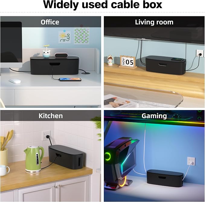 Cable Management Box, Large Cord Organizer Box to Hide Power Strip | Under Desk Cable Management, TV Computer Wires Cable Organizer, Desk Cord Hider, Baby Proofs, for Home/Office