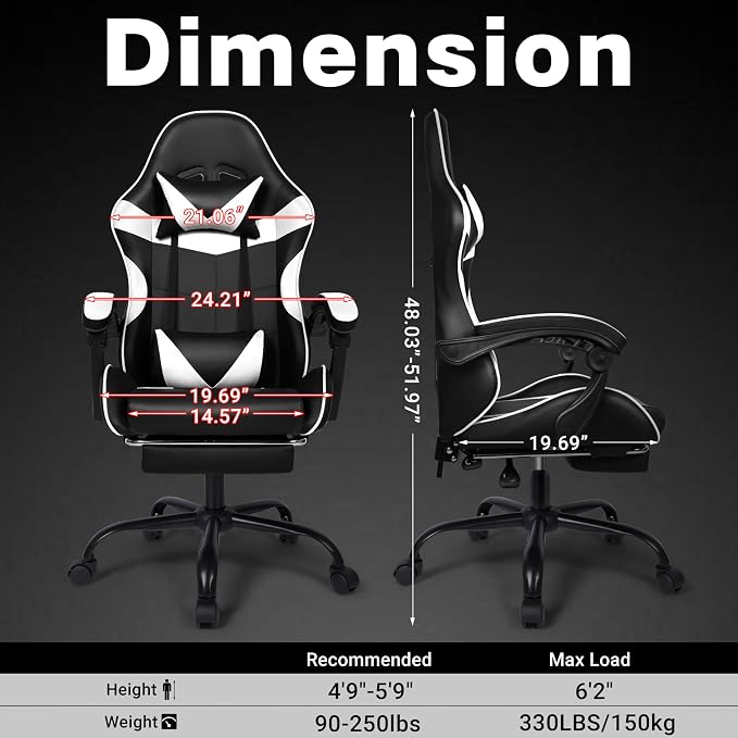 Gaming Chair with Footrest and Lumbar Support, Height Adjustable Chair with 360°Office Desk Chair,Heavy Duty 330lbs Computer Chair for Adults