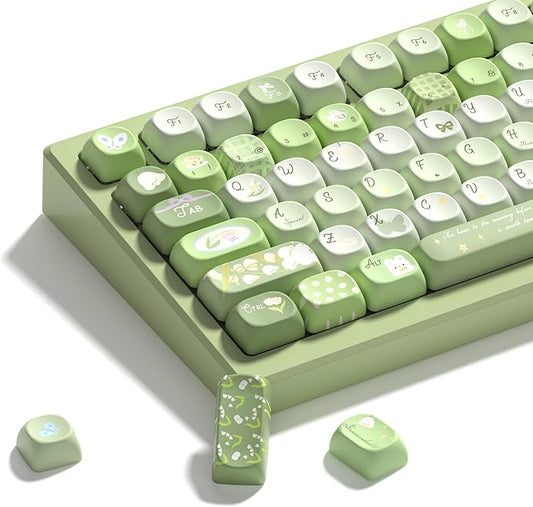 Womier Cute Bunny PBT Keycaps 132 Keys, MOA Profile Keycaps 60 65 75 98 100 Percent, Green Natural Custom Keycap Set for 61/64/68/84/87/100/104/108 Mechanical Keyboards (Green)