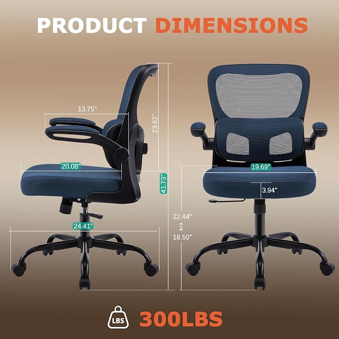 AreShark Office Chair Ergonomic Desk Chairs with Adjustable Lumbar Support, High Back Breathable Mesh Chair with Wheels& Flip-up Armrests,Rolling Swivel Comfy Task Computer Chair for Home Work Gaming