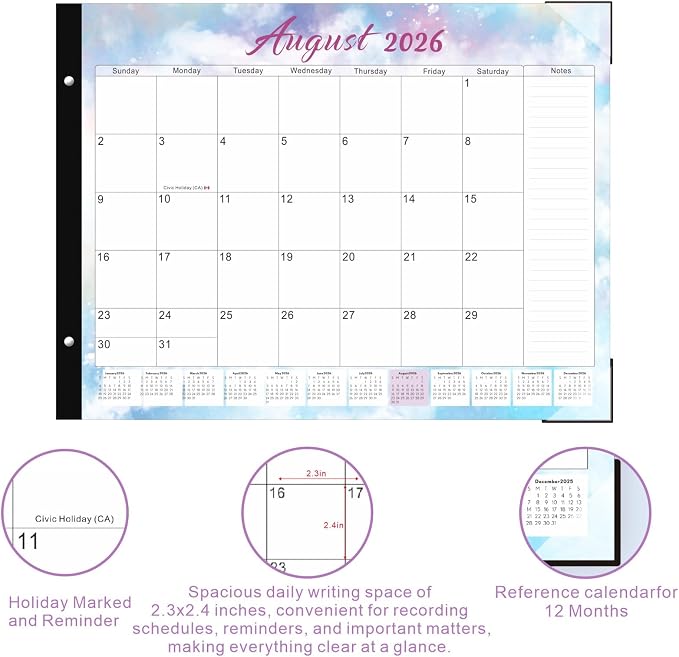 2026 Desk Calendar Large 22x17 Inches,Large Desk Calendar 2026-2027,18 Month,Suitable For Home,School Or Office,With Plastic Cover,Monthly Calendar(Pink)