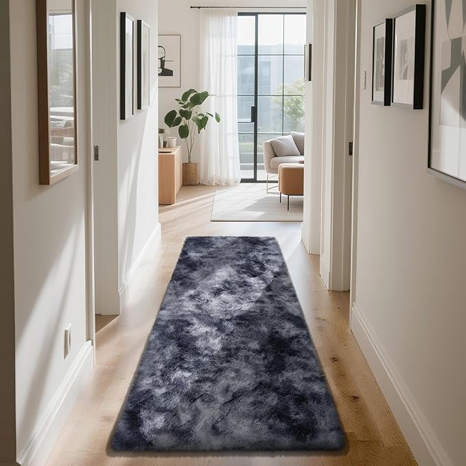 Soft Runner Rugs for Bedroom, Mottling Dark Grey 2x6 Area Rugs Fluffy Rug Shag Rug Carpet, Bedside Rug for Living Room Bedroom Room Home Decor