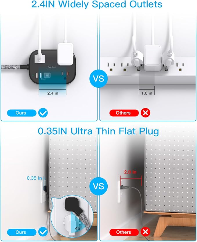 Cruise Essentials 2026,Travel Power Strip with USB C,Flat Plug Extension Cord with 3 Outlets 4 USB Ports(2 USB C),6 ft Desk Wall Outlet Extender,Non Surge Protector for Cruise,Dorm Room,ETL-Black