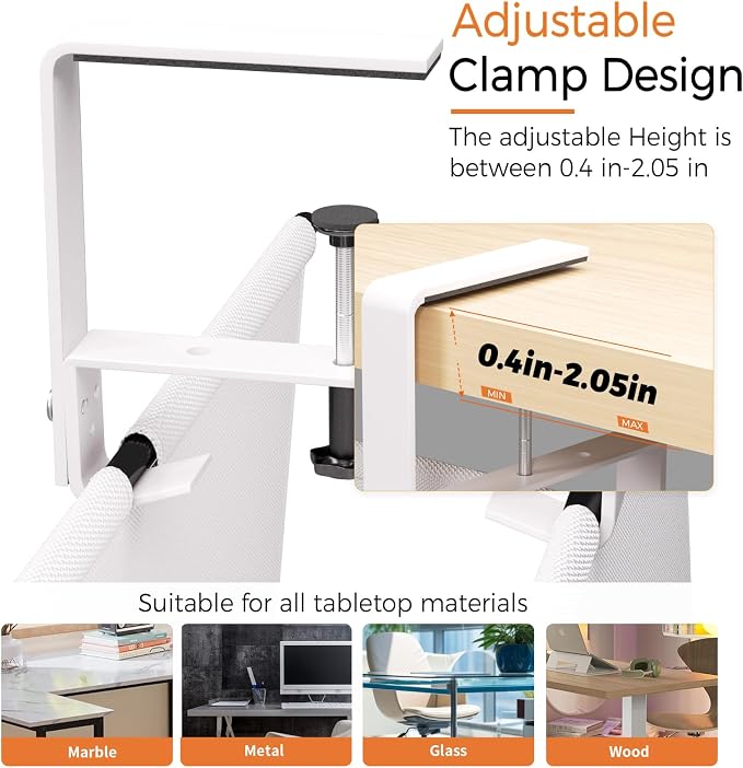 Under Desk Cable Management Tray, 48" Fabric Wire Cord Organizer, White | No Drill Under Table Wire Organizer with 16X Cable Ties for Office/Home, Cord Hider Fit Adapters & Sockets, Clamp/Screw Mount