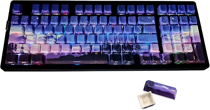 JSJT PBT Keycaps Side-Printed Keycap Set Double Shot Shine Through Custom Keycap 126 Keys Cherry Profile Gradient Purple Dawn Themed Keycaps for Cherry Mx Switchs Mechanical Keyboard