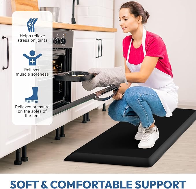 4/5 Inch Thick Kitchen Mat - Cushioned Anti Fatigue Mats for Kitchen Floor - Easy to Clean, Waterproof, Non-Slip Kitchen Rug for Sink, Office, Kitchen (20''x32'' Black)