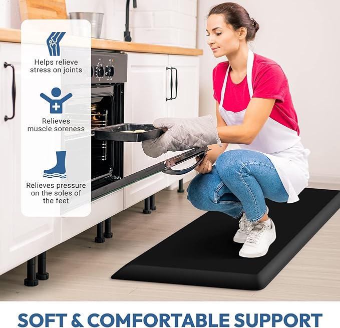 4/5 Inch Thick Kitchen Mat - Cushioned Anti Fatigue Mats for Kitchen Floor - Easy to Clean, Waterproof, Non-Slip Kitchen Rug for Sink, Office, Kitchen (24''x70'' Black)