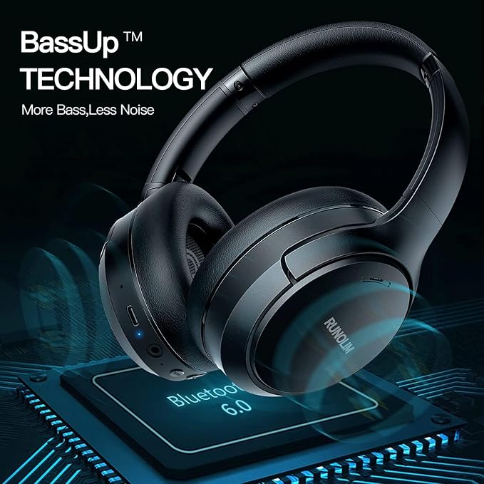 RUNOLIM Hybrid Active Noise Cancelling Headphones, Wireless Over Ear Bluetooth Headphones with Microphone, 100H Playtime, Foldable Headphone with HiFi Audio, Deep Bass for Home Travel Office