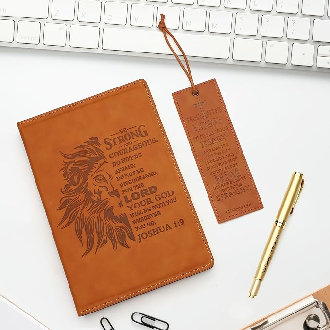 SAIWEILAI ONLINE 3 Pieces Christian Gifts for Men Religious Gifts for Men Bible Verse Inspirational Notebook Bible Verse Ballpoint Pen Trust in The Lord Bookmark for Men Office School Study Supplie