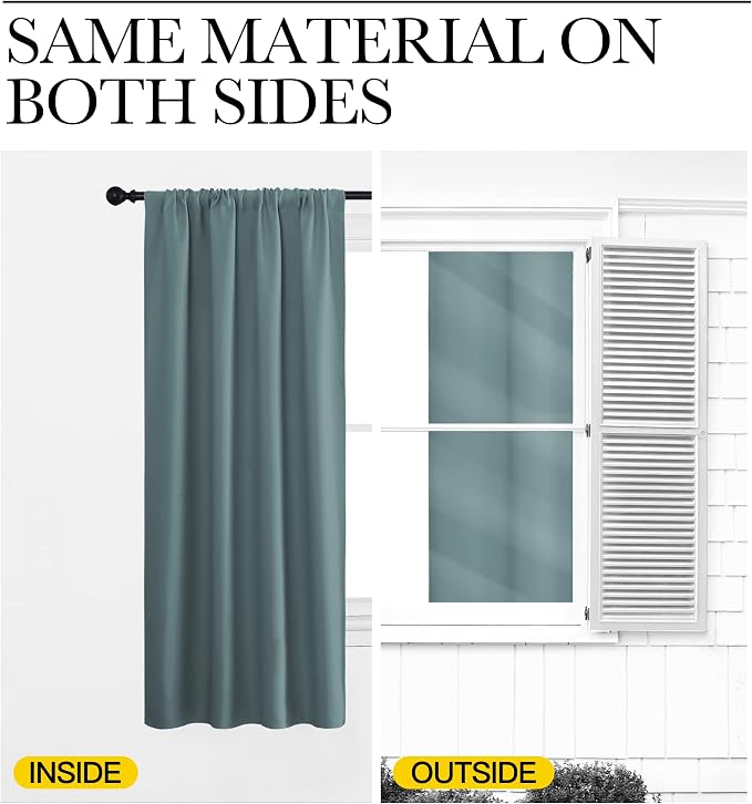 NICETOWN 2 Panels Blackout Curtains, Rod Pocket Thermal Insulated Drapes 84 inches Long, Easy-Care Modern Home Decoration Sunshades for Guest Room, Living Room, Office, 62 x 84 Inch, Greyish Blue