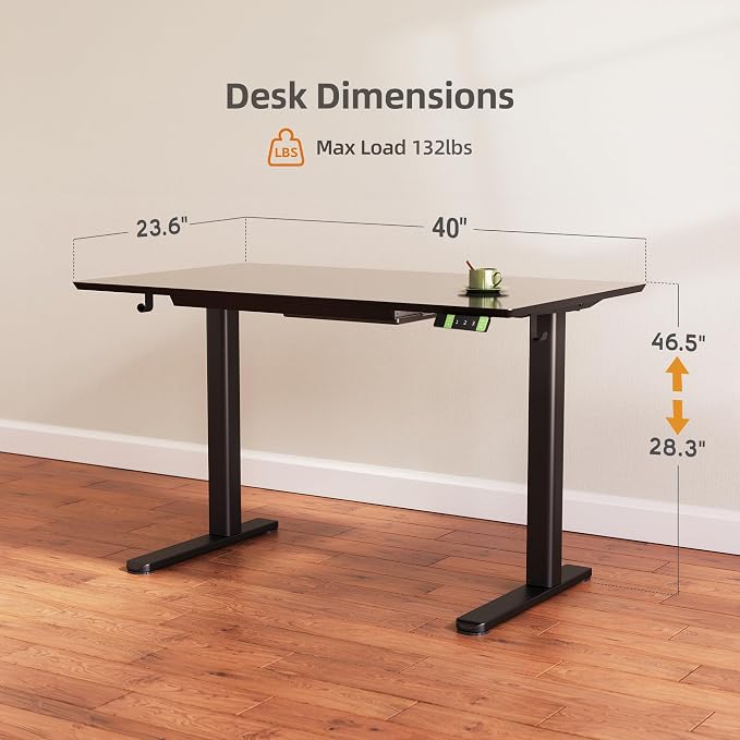 INNOVAR 40×24 Inch Black Glass Standing Desk with Drawers | Tempered Glass Top, Ergonomic, Adjustable Height, Stand Up Desk,4 Memory Presets
