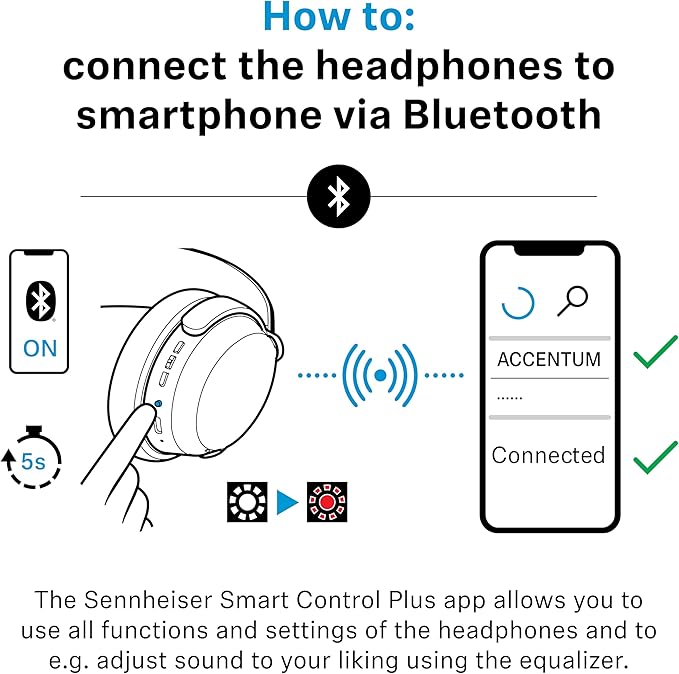 Sennheiser ACCENTUM Wireless Bluetooth Headphones – Hybrid ANC Noise Cancelling, 50‑Hour Battery, Lightweight Over‑Ear Design, Clear Calls, Travel & Work Headset, White