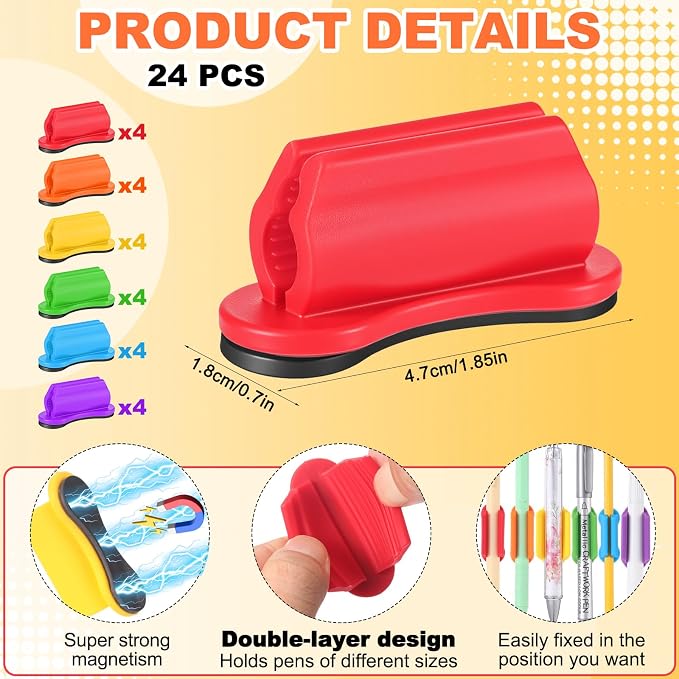 Sherr 24 Pack Silicone Magnetic Pen Holder for Refrigerator Magnetic Pencil Holders for Whiteboard Flexible Mark Holders Bookmark Locker Organizer Classroom Office Accessories(Rainbow)