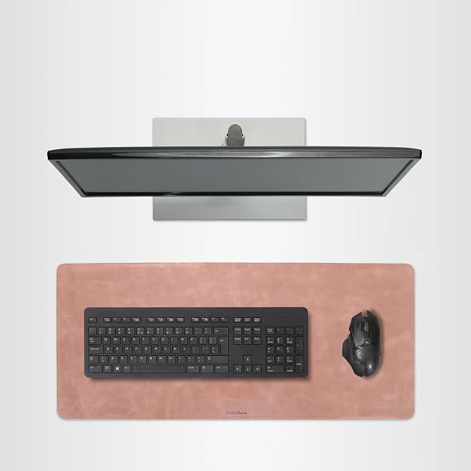 Full Grain Genuine Leather Desk Pad – Rose Pink (L) - Premium Desk Mat with Non-Slip Backing, Thick 3mm, Office Desk Protector for Work & Gaming (Large 27.6 x 11.8 inch)