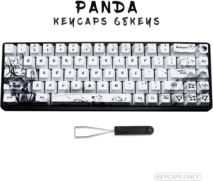 MOLGRIA Keycaps 68 Set Ink Panda for 68 Keys Keyboard, Custom PBT OEM Profile Key Caps with Keycap Puller for Cherry MX Khail Switches Gaming Keyboard