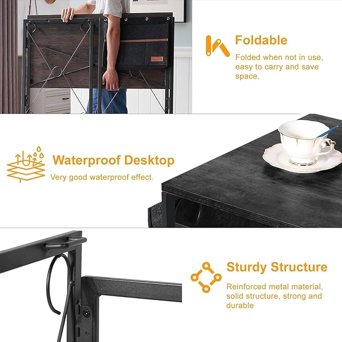 VECELO 39 Inch Folding Desk Simple Assembly, Writing Computer Desk for Home Office Study Office Foldable Table for Small Spaces,Classic Black