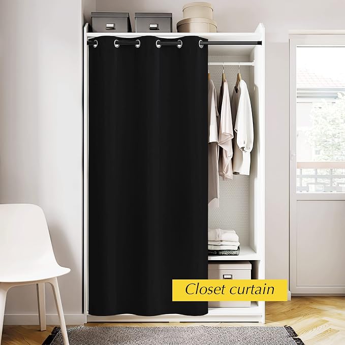 NICETOWN Door Curtain for Doorway Privacy, Curtains 95 Inch Length, Room Divider Curtain Cover, Blackout Doorway Drape Temporary Insulated Closet Drape for Bedroom, Black, 42" Wide, 1 Panel