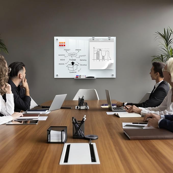 MaxGear Tempered Glass Whiteboard 36x24 Frameless Wall Mounted | Tempered Glass, Scratch Resistant, Stain Resistant, Ghost Free, Easy Erase, Smooth Writing, High Clarity, Frameless