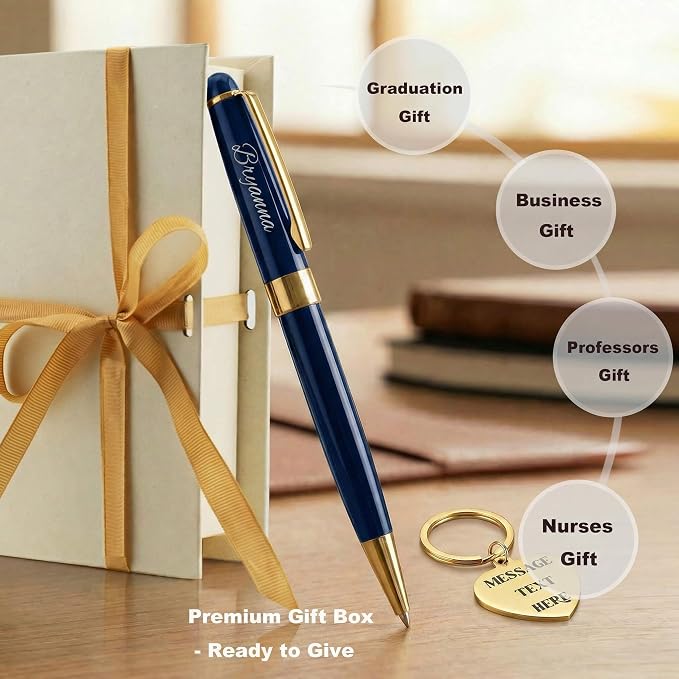 Yastar Personalized Gift Pen with a Custom Keychain - Executive Writing Pen with 2 Black Ink Refills Engraved with Your Message Name on the Pens Gift Set for Man/Women/Writers/Collection/Journalist