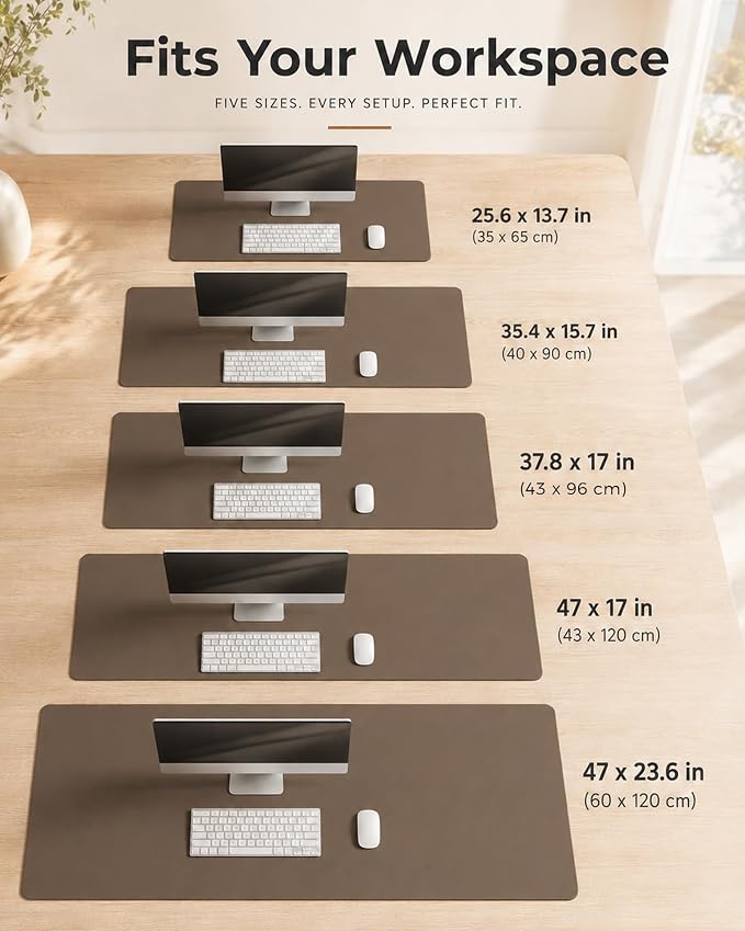 Aothia Dual-Sided Desk Pad - Leather Desk Mat, Natural Cork Desk Pad Protector, Large Mouse Pad for Desk, Waterproof Desk Blotter Pad, Desk Writing Pad for Office Work/Home, Coffee (35.4" x 15.7")