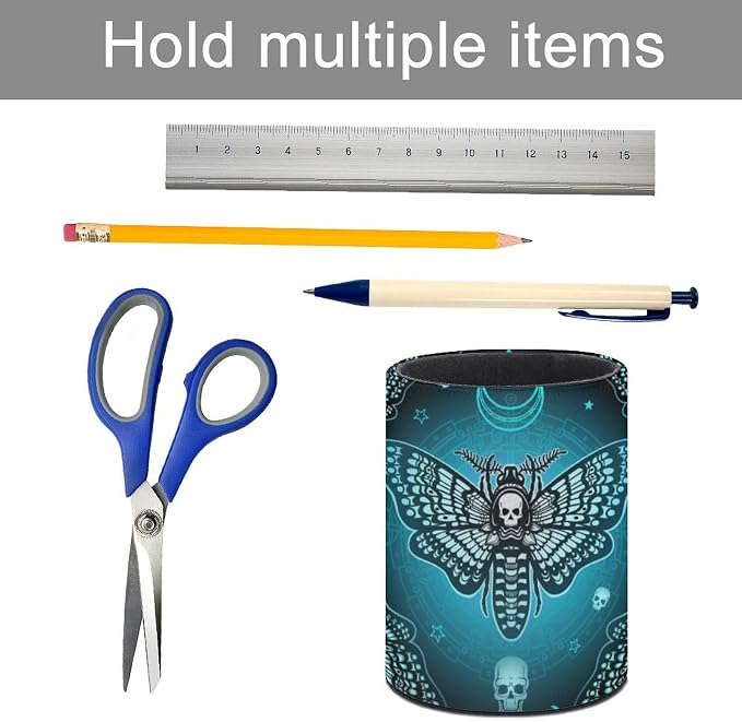 Moth Pen Holder for Desk PU Pencil Cup Organizer | Round Desks Makeup Brush Holder for School Multifunctional Office Supplies