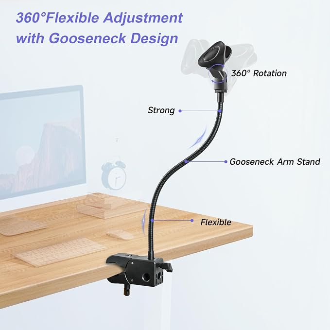 2 in 1 Quick-Release Microphone Holder, Gooseneck Microphone Stand Holder Compatible with Shure/Fifine / AT2020 / Pyle/Blue Snowball/Razer for Lectern Meetings Lectures Pulpit Streaming Gaming Studio