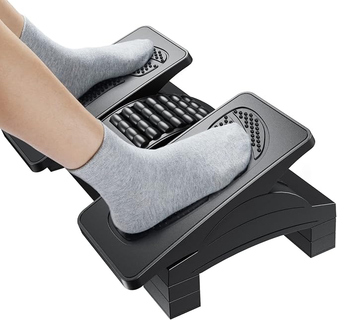 HUANUO Foot Rest Under Desk, Adjustable Ergonomic Footrest for Under Desk at Work or Gaming with Massage Texture and Roller, 20 Degree Tilt Angle Adjustment, Foot Stool for Office, Home