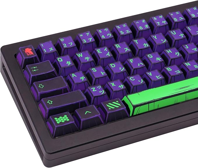 Manga Themed Japanese Keycaps, Retro PBT Keyboard Key Caps Dye Sublimation KeyCap with Cherry Profile, 130 Keys Purple Custom Keycap Sets for Cherry MX Mechanical Keyboard