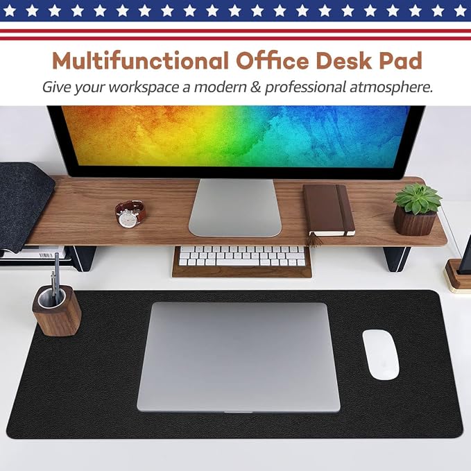 RostiKong Multifunctional Office Desk Pad Non-Slip Desk Mouse Pad Waterproof PU Leather Desk Table Protector Large Desk Blotter Dual Sided Laptop Desk Writing Mat for Office Home (17'' x 36'' Black)