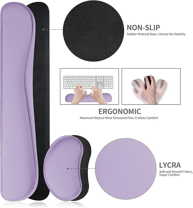 Mouse and Keyboard Pad, 3-in-1 Desk Mat Set, Wrist Rest for Computer Keyboard, Ergonomic Keyboard Wrist Rest Set for Office Home Decor(Lavender, 31.5" x 15.7")