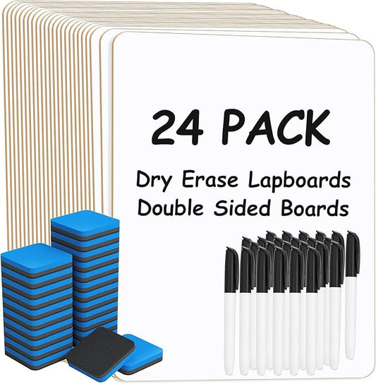 MaxGear Small White Board 24 Pack Dry Erase Boards, 9''x 12'' Mini Whiteboard Double Sided Portable Whiteboards for Students and Teachers School Supplies Lapboards Including 24 Markers and 24 Erasers