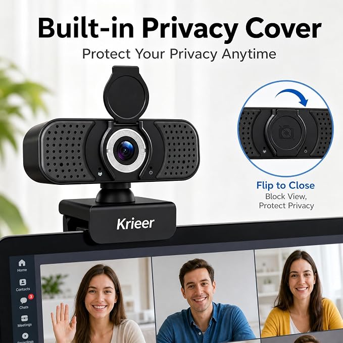 1080P HD Webcam with Dual Mics &Rotatable Tripod,Privacy Cover for Pc/Laptop, Usb Computer Camera Plug & Play with Auto Light Correction for Video Calls, Live Streaming Gaming & Online Meetings
