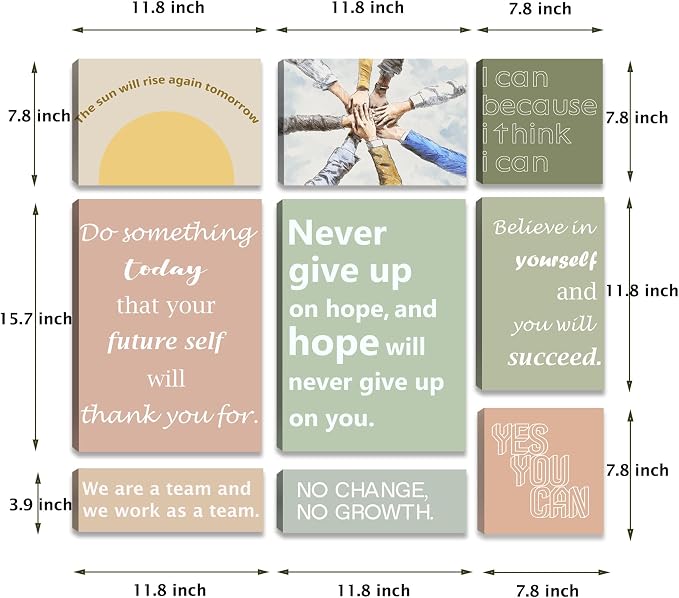 9-Pieces Framed Canvas Set Motivational Wall Decor Office Inspirational Wall Art Motivational Quotes Posters Positive Affirmation Office Wall Decor Office Wall Art Living Room Bedroom Prints Artwork